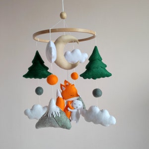 Woodland baby mobile with fox, Baby shower gift, Mountain nursery decor,  Crib mobile, Forest animals mobile