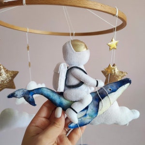 Outer space baby mobile, Baby crib mobile, Space baby shower gift, Nursery decor with astronaut/earth/whale/stars/clouds
