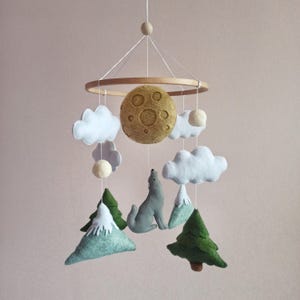 Howling Wolf Baby Mobile, Woodland Nursery Decor, Godmother Gift