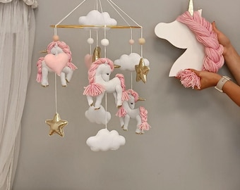 Unicorn Baby Mobile, Pink Nursery Decor, Girl Crib Mobile