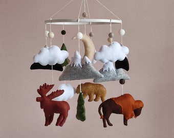 Woodland mobile nursery, Mountain baby mobile mobile, Moose/bison/bear baby mobile, Expecting mom gift