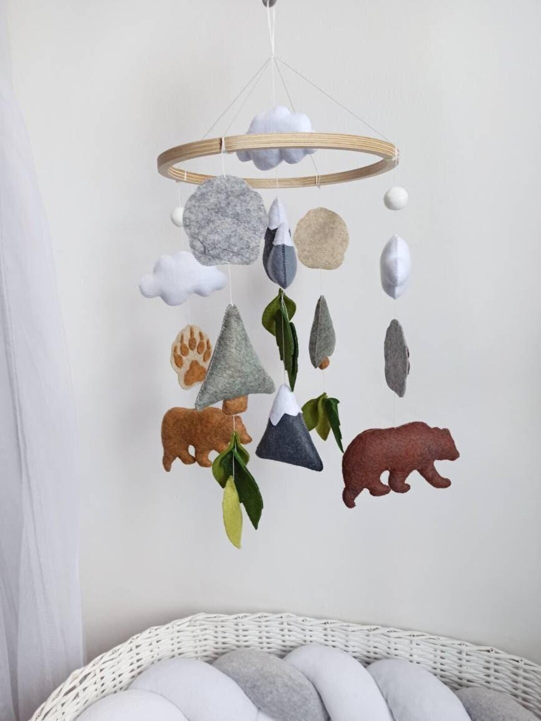 Woodland Bear Baby Mobile, Eco-friendly Felt Nursery Decor - Etsy