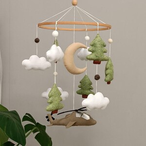 Apache Helicopter Baby Mobile, Clouds, Moon, and Trees, Boy Nursery Decor, Baptism Gift