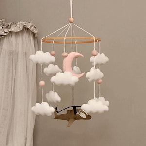Apache Helicopter Baby Mobile, Clouds and Moon, Girl Nursery Decor