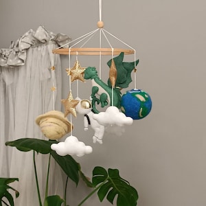 Outer space nursery decor, Fantasy dragon mobile, Dragon felt baby mobile, Baby shower gift, Crib mobile baby, Pregnancy gift, New baby gift