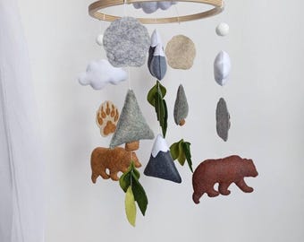 Woodland Bear Baby Mobile, Eco-Friendly Felt Nursery Decor