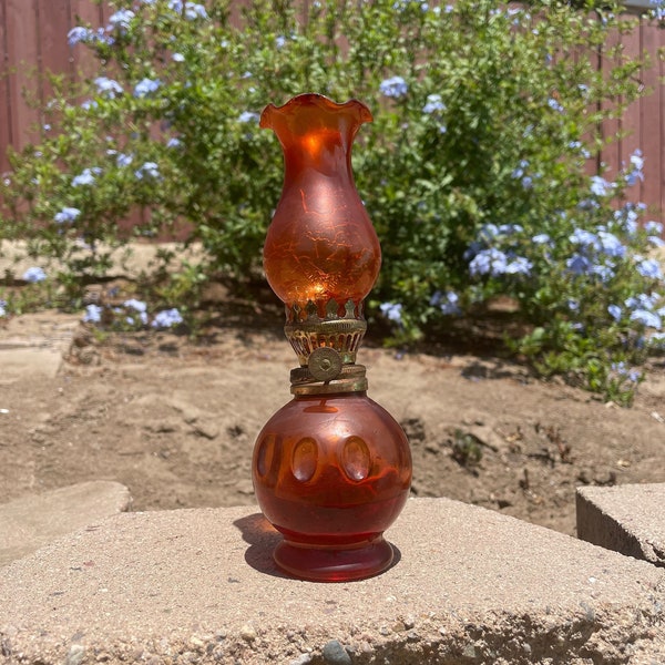 Vintage Small Orange / Red Oil Lamp