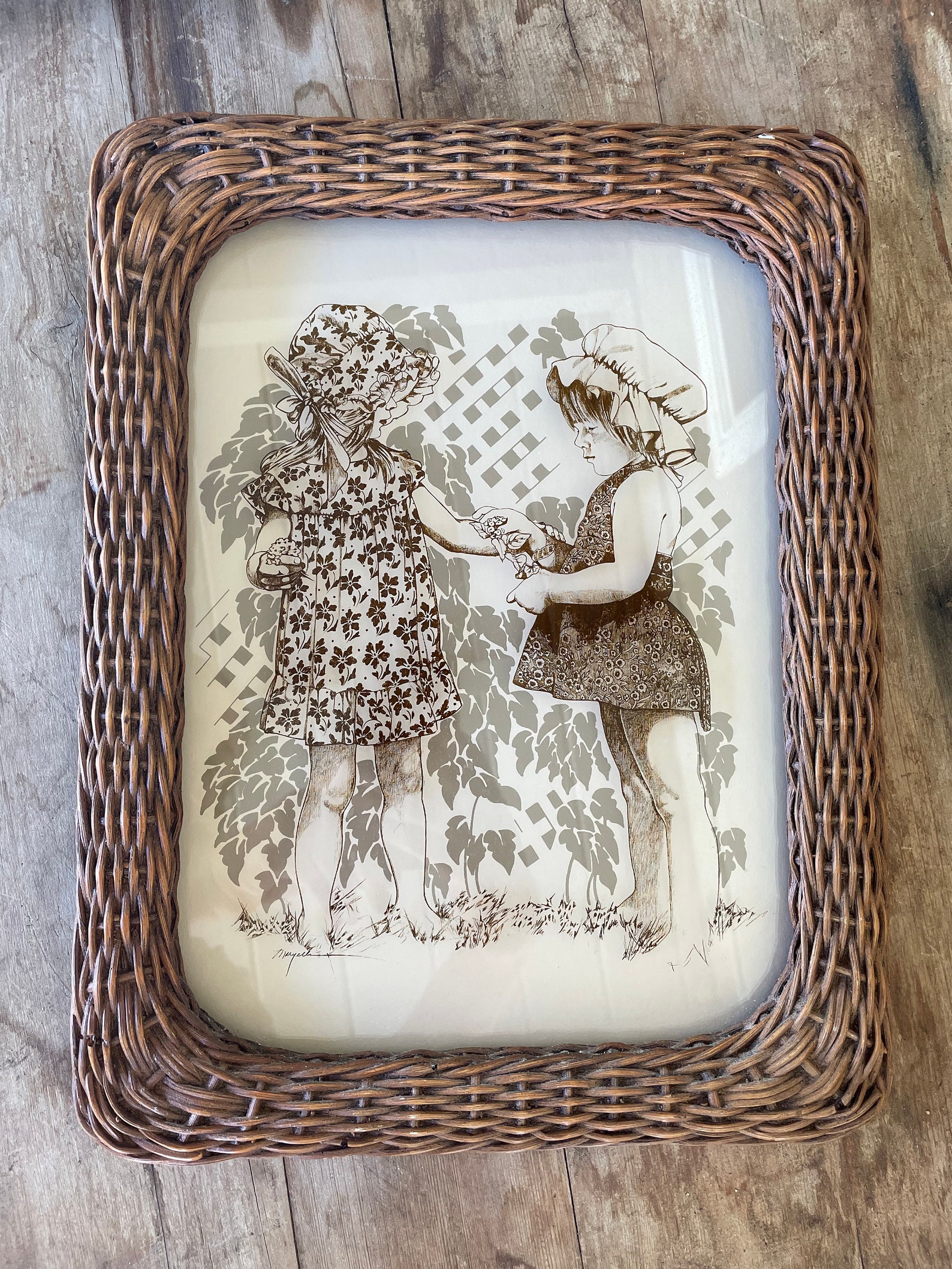 Vintage Rattan Framed Glass Wall Art by Lucid Lines Inc. Etsy