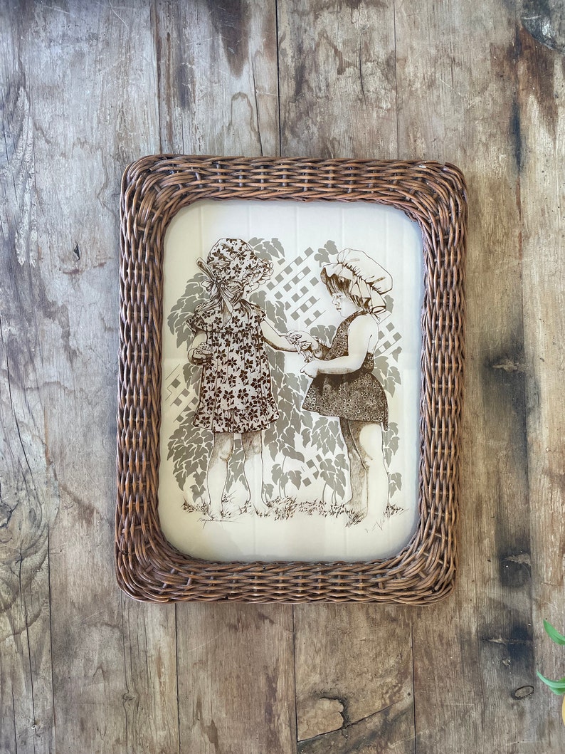 Vintage Rattan Framed Glass Wall Art by Lucid Lines Inc. Etsy