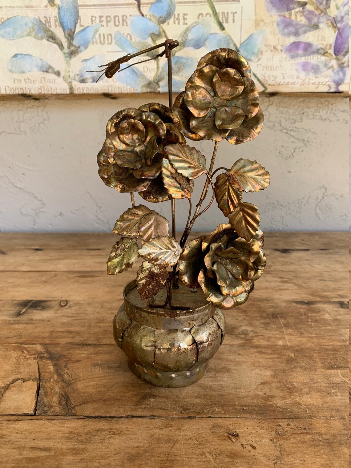 Vintage Musical Metal Flower Arrangement With Butterfly Key Etsy