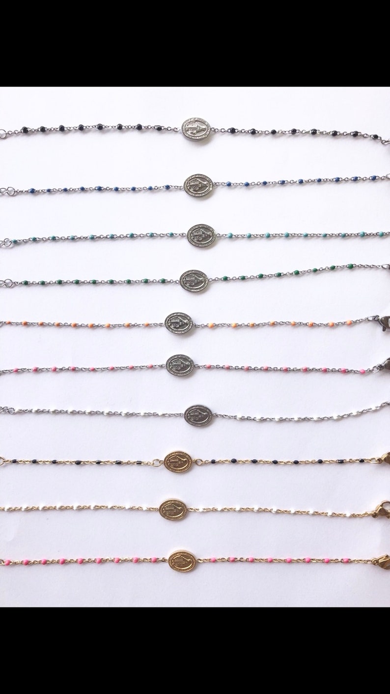 Virgin beaded Madonna bracelet marries stainless steel cross for women