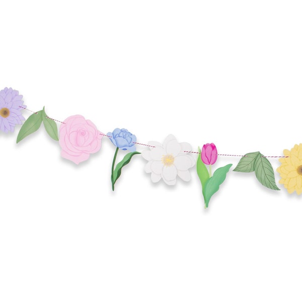 Floral Garland - Flowers Paper Garland - Flower Bloom Birthday Party - Flowers Paper Banner - Flower Birthday Banner - Floral Banner