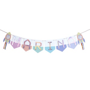 Unicorn Name Banner - Unicorn Name Birthday Garland - Space Unicorn Birthday Party - Rainbow Birthday Party - Space Birthday