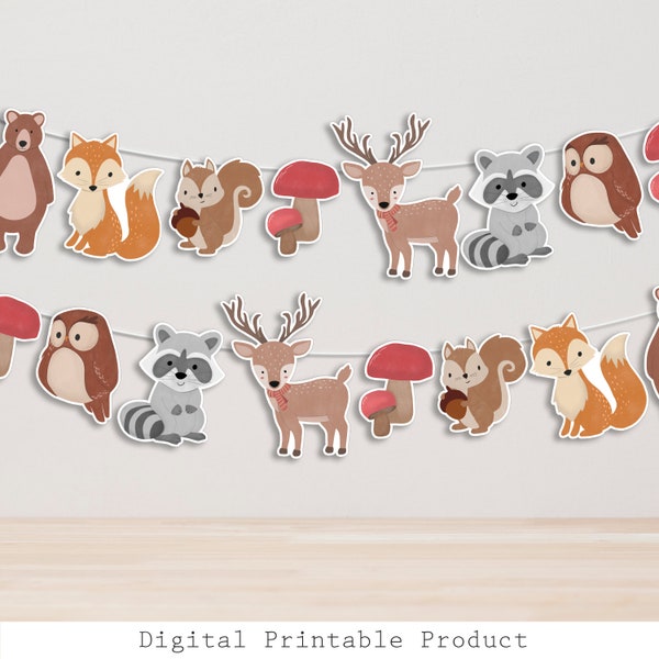 Woodland Animals Garland - Woodland Birthday Decoration - Wild One Garland - Woodland Animals Garland - Printable