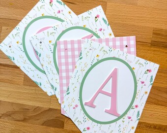 Custom Floral Birthday Banner – Handmade Paper Garland with Name or Age