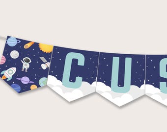 Bearbeitbares Weltraum-Geburtstagsbanner | Druckbare Astronaut Party Dekoration | Digitales Canva Template