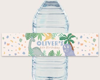 Dinosaur Birthday Party Water Bottle Label - Roarsome Dino (Printable & Editable)