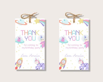 stronaut Unicorn Thank You Tags | Space Party Favor Tags | Editable Canva Template