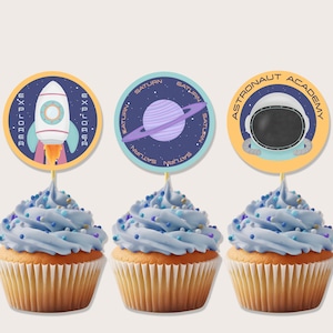 Space Cupcake Toppers: Astronaut Party Decorations (Printable Instant Download)