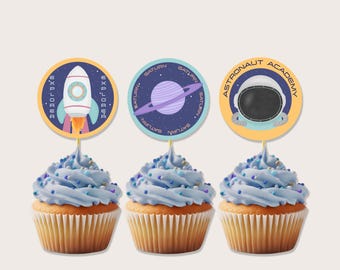 Space Cupcake Toppers: Astronaut Party Decorations (Printable Instant Download)