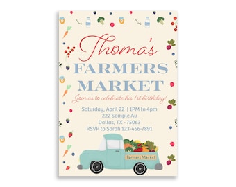 Farmers Market Birthday Invitation: Vegetable Harvest Theme