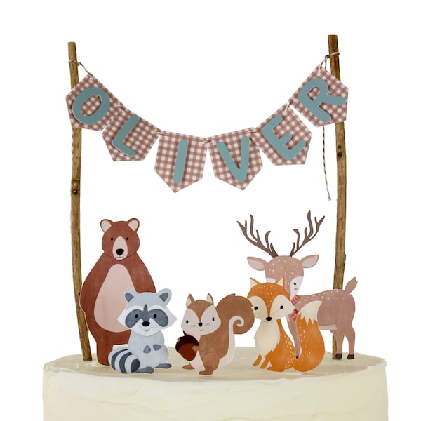 Woodland Cake Topper - Woodland Party - Animals Cake Decor - Woodland Birthday Party - Wild One Birthday - Blue