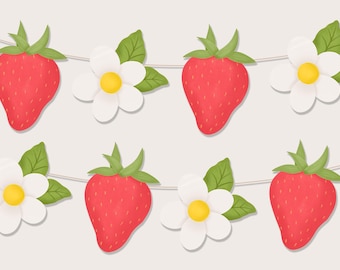 Erdbeer-Blumen-Girlande: Beere ersten Geburtstag Party Dekor (Printable)