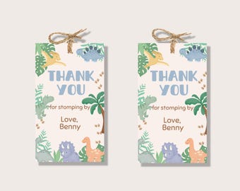 Dinosaur Thank You Tags | Editable Canva Template | Printable Party Favor Tags