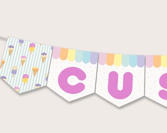Ice Cream Party Banner: Customizable Birthday Decor (Canva Template)
