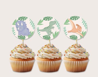 Dinosaur Cupcake Toppers: Printable Birthday Party Decor (Instant Download)