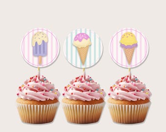 Ice Cream Cupcake Toppers: Summer Party Decor (Printable)