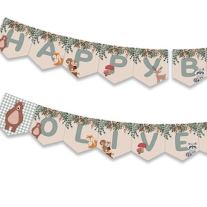 Bannière joyeux anniversaire animaux de la forêt : décoration Wild One (imprimable)
