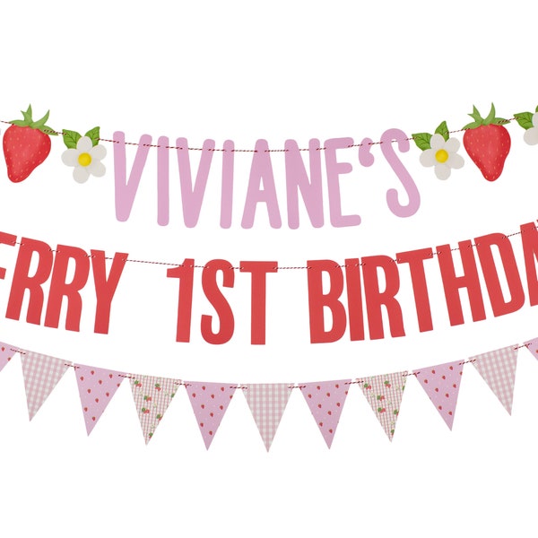 Strawberry Birthday Banner - Berry First Birthday Decoration - Strawberry Farm Decoration  - Berry Birthday Banner