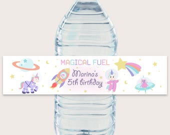 Astronaut Unicorn Bottle Labels - Printable & Customizable