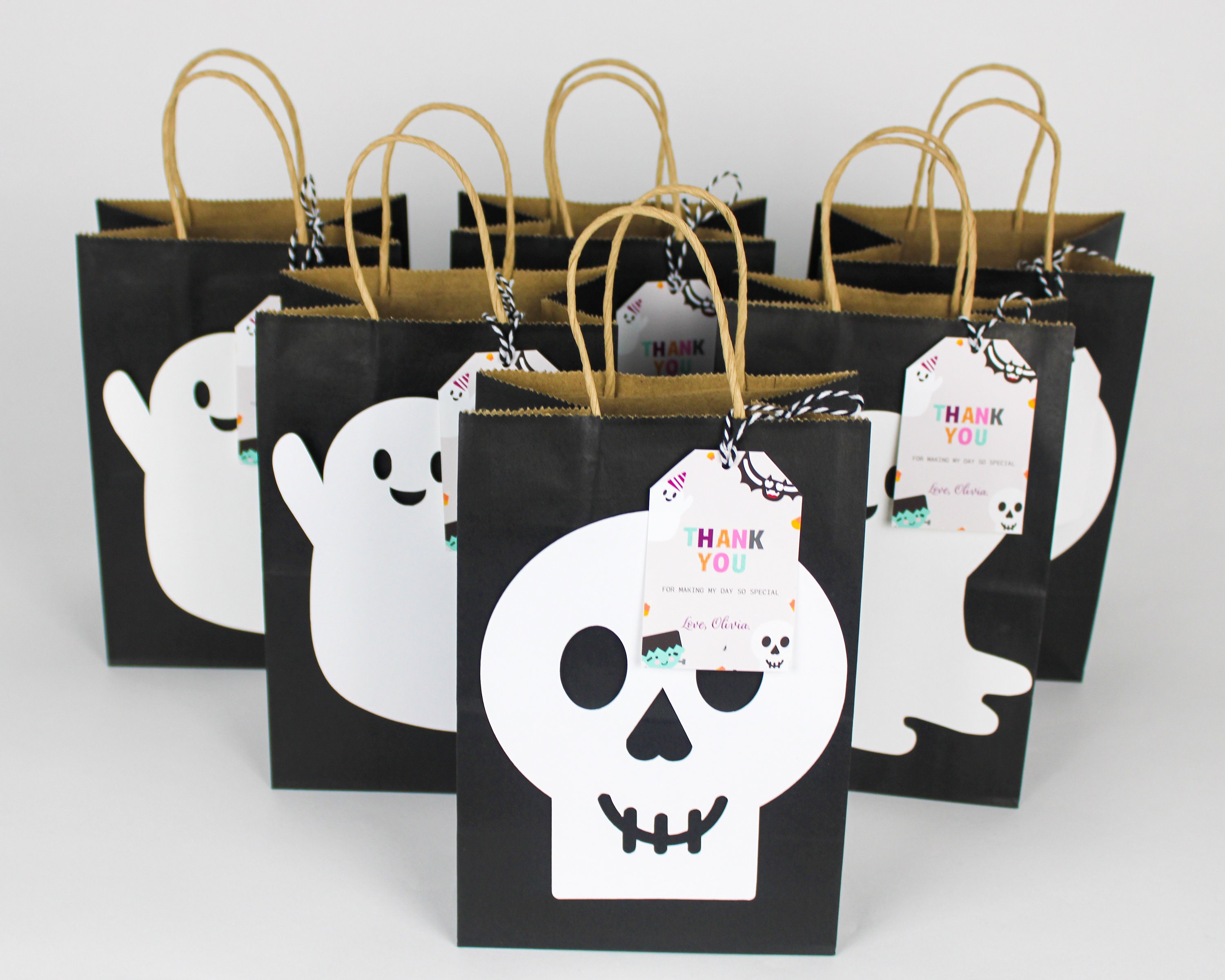 VIFOME 24 Pcs Halloween Skull Treat Bags - Plastic Drawstring Goodie Bags For Trick Or Treat
