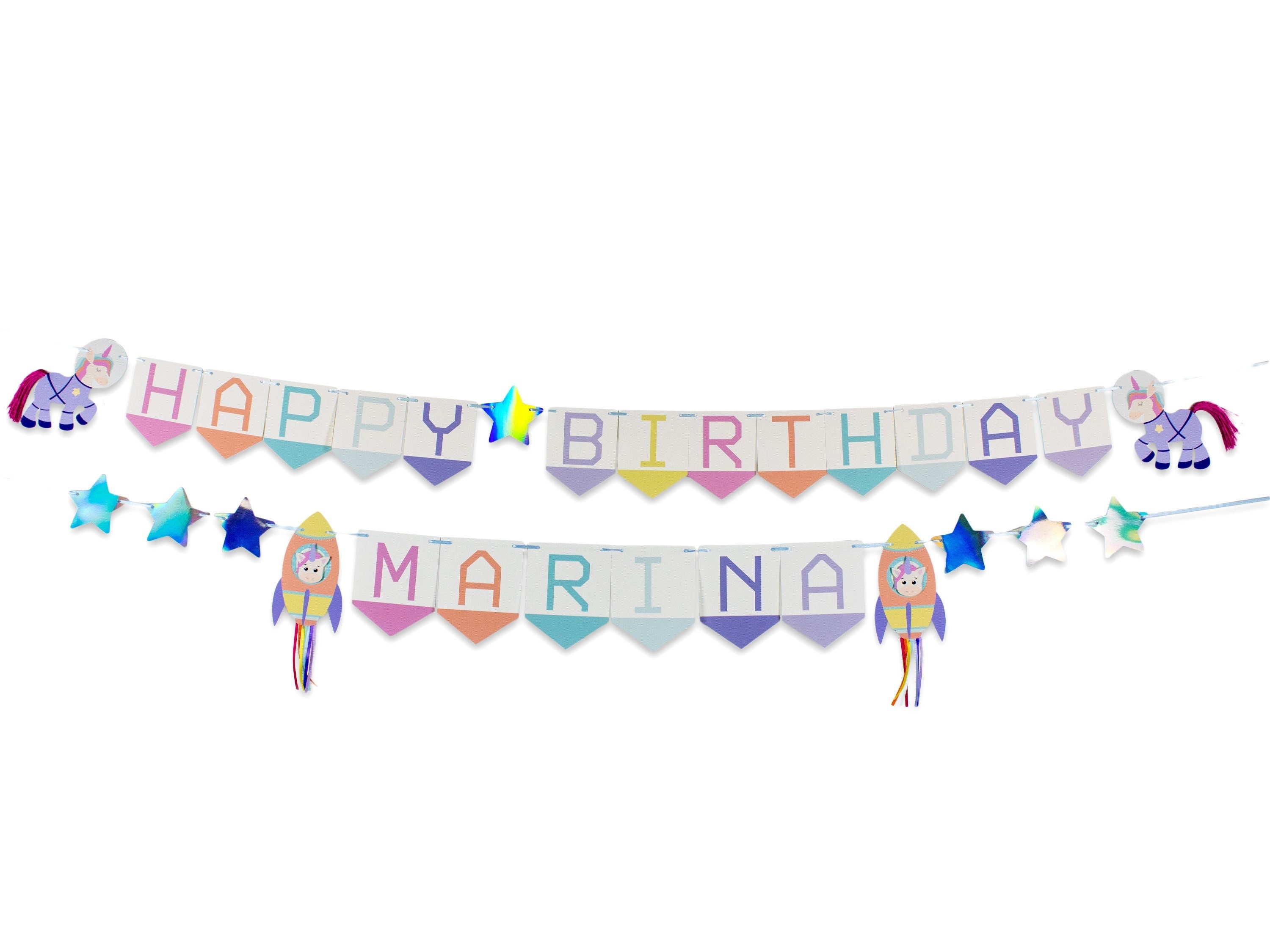 Unicorn Name Banner Unicorn Name Birthday Garland Space Unicorn Birthday Party Rainbow Birthday Party Space Birthday
