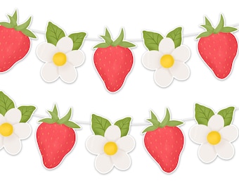 Strawberry Garland - Strawberry Flowers Garland - Strawberry Birthday Party - Berry First Birthday - Strawberry Party Decorations, Printable