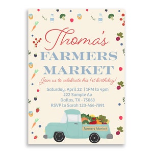 Farmers Market Birthday Invitation - Vegetables Birthday Invitation - Farmers Market Invite - Farmers Market Party Decoration - Digital