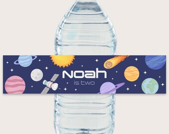Space Birthday Party Bottle Labels: Personalized Outer Space Design (Printable & Editable)