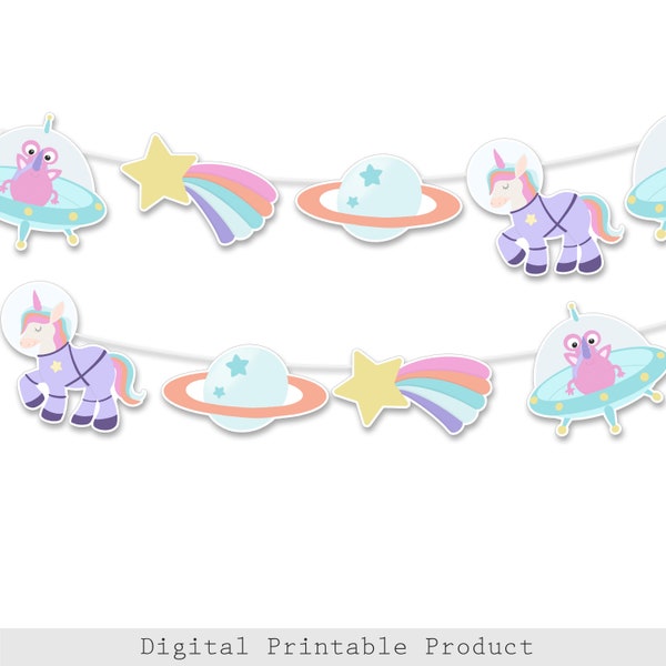 Space Unicorn Garland - Unicorn Birthday Party - Space Birthday - Unicorn Birthday Decoration - Space Unicorn Banner - Digital Printable