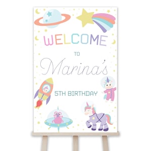 Unicorn Welcome Sign, Space Unicorn Birthday Party Poster, Astronaut Unicorn Welcome Sign - Unicorn Birthday - PRINTABLE