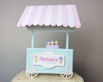 Personalized Ice Cream Cart Cake Topper | Birthday Party Decor