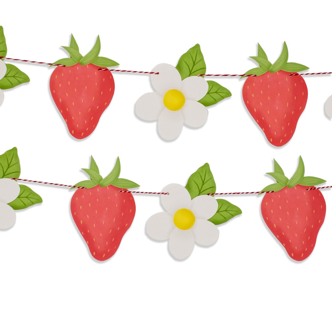 Strawberry Garland Strawberry Flowers Garland Strawberry Birthday Party