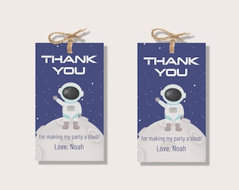 Space Thank You Tags | Astronaut Party Favor Tags | Editable Canva Template