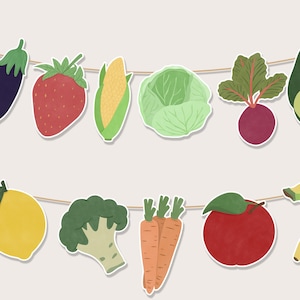 Farmers Market Garland: Fruit & Veggies Party Banner (Printable Instant Download)