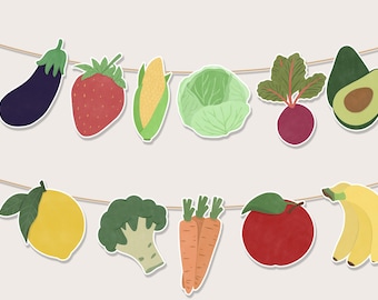 Farmers Market Garland: Fruit & Veggies Party Banner (Printable Instant Download)