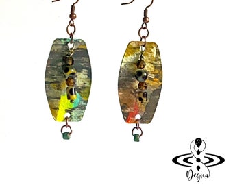 Tono Tierra, Boho Chic, Pendientes de Arte Portátiles Pintados a Mano, Joyas Colgantes que son Livianas