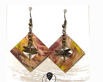 Pendientes de arte ponible pintados a mano - Dragon Fly Love