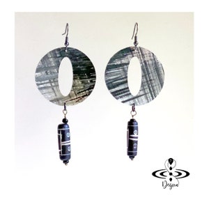 Big and Bold Hand Painted Wearable Art Earrings - Classic Black and White Design