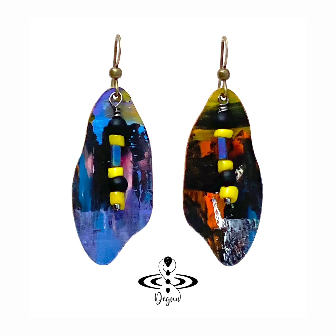 Hand Painted Wearable Art Earrings Organic Abstract Etsy